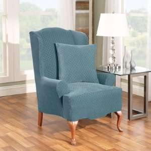  Stretch Stone Wing Chair Slipcover in Teal (T Cushion 