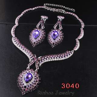 purple Necklace Earring 1set rhinestrone alloyW28936  