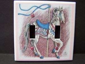 CAROUSEL HORSE #1 LIGHT SWITCH COVER PLATE DOUBLE  