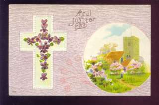 JOYFUL EASTER Violet Cross Spring Church Scene Postcard  