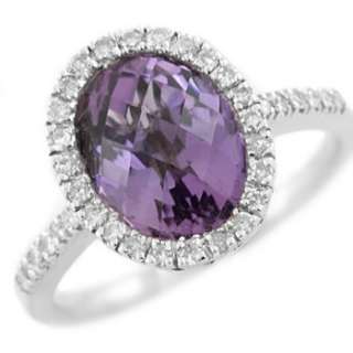 CHECKERBOARD CUT AMETHYST DIAMOND 14K WHITE GOLD COCKTAIL RING VINTAGE 
