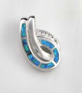Sterling Silver Blue Opal & CZ Necklace Pendant Slider  