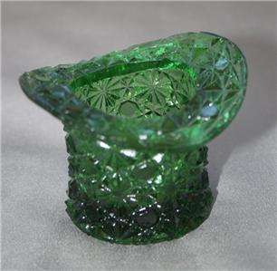Green Glass Daisy & Button Top Hat Toothpick Holder  