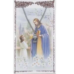  First Communion Prayer Card Set with Chalice Necklace 