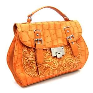 Faux Crocodile Leather & Lace ORANGE Handbag Purse DESIGNER INSPIRED