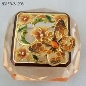   Shiny Gold Finish Square Crystal Jewelry Trinket Box