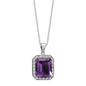  Emerald Cut Purple Amethyst Diamond Necklace Jewelry