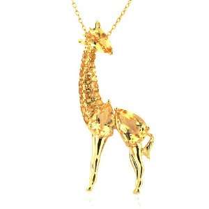   Over Sterling Silver and Multi cut Citrine Embellished Giraffe Pendant
