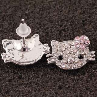   Clear Pink Crystal Hello kitty* Charms Earrings Earbob Ear Stud  