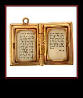 14K Yellow Gold Bible w/Lords Prayer Pendant / Locket  
