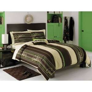   Brown Cream Green Boys Comforter Set Dec Pillows