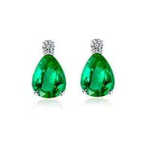   77Ct Pear Cut Emerald & Diamond Hanging Earrings 18k Gold Jewelry