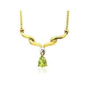  9ct Yellow Gold Peridot & Diamond Drop Necklace Jewelry