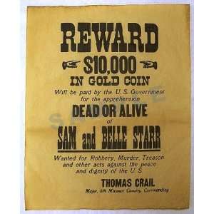  Wanted Poster for Sam and Belle Starr