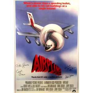  Signed Airplane Movie Poster Leslie Nielsen, Kareem Abdul 