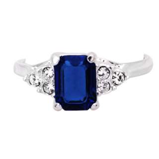 8ct Blue Sapphire CZ Emerald Cut Solitaire Ring  