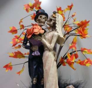 Fall Day of the DEAD Halloween Wedding Cake Topper LOT Glasses, Knife 