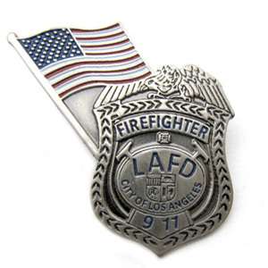   Angeles Fire Department Souvenir Mini Badge with Flag Lapel Pin  