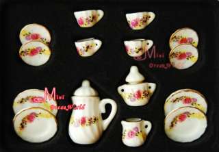 Lot of 15 Flower Ring Dollhouse Miniature Tea Cup Set  