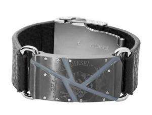 Diesel men bracelet DX0477 shattered logo black leather new in box 