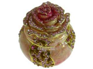 Pink Rose Vase Crystals Jewellery Jewelry Trinket Box  