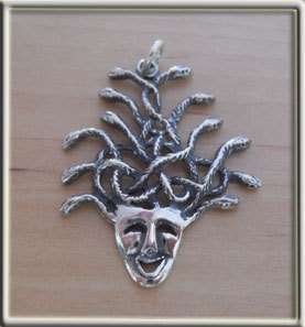 Greek Goddess MEDUSA, Snake Hair Pendant, 925 Sterling Silver  