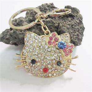   Swarovski Crystal Head Hello Kitty Key Chain Ring Purse Charm  