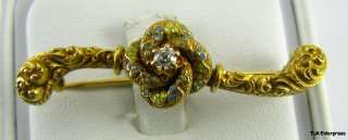 Antique Diamond KNOT Enameled BROOCH Pin 18k Gold  