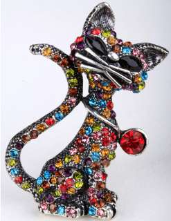    color crystal cat pin brooch pendant ,matching ring available  