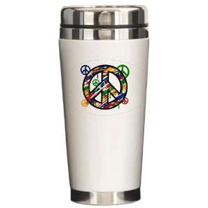  Ceramic Travel Drink Mug Peace Symbol Sign Dripping Paint 