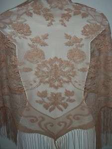 TAN FLOWER LACE SHAWL PASHMINA SCARF HEAD WRAP COVER UP WOMEN FLORAL 