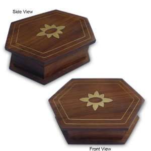 Shape Handmade Wooden Jewelry Box With Brass Flowers Engraved 