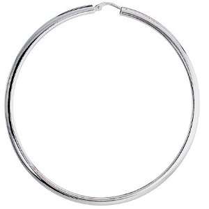 Sterling Silver Extra Large Flat Tube Hoop Earrings 2.6 inch Long For 