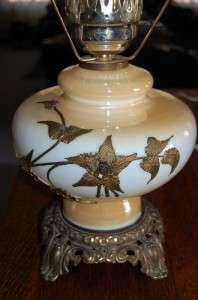 Vintage Victorian type gwtw Hurricane Lamp Raised Guilded metal 