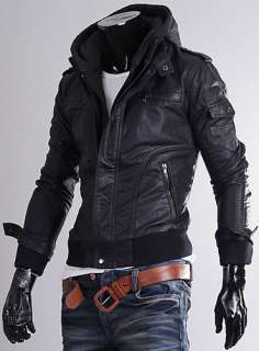 Korea_Pop Premium Mens LEATHER jacket for men With hoodie UK size XS S 