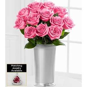   Pink Rose Valentines Day Flower Bouquet   12 Stems   Vase Included
