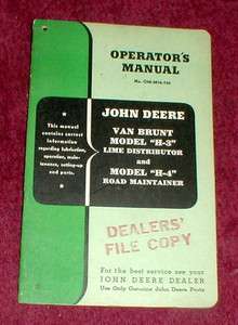 John Deere Van Brunt H 3 Lime Distributar Operator Manual H 4 Road 