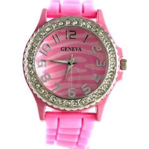  Geneva Cotton Candy Pink Ceramic Look Silicone Fashion Watch 