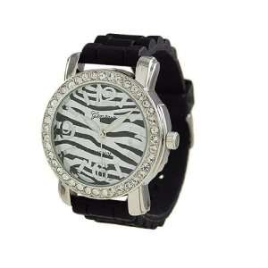  Black Geneva Platinum Crystal Accented Silicone Watch with 