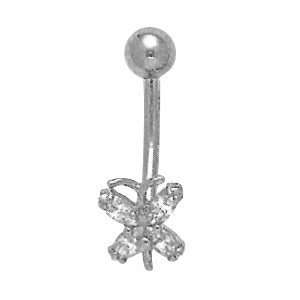    14K Solid White Gold Butterfly Navel Ring   BO6020WG Jewelry