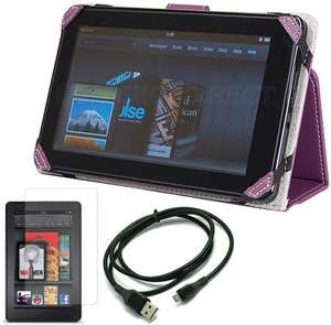 VIEW Purple Leather Stand Case Cover for  Kindle Fire+LCD Film 