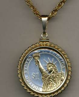 Gold & Silver U.S. Dollar Statue of Liberty Necklace in Gold Filled 