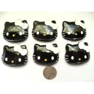 Xl Resin Cabochon Kitty Cat Hot Black Face with White Bow Cellphones 