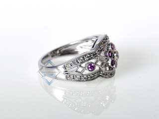 LeVian 18K White Gold Micro Pave Diamond Pink Sapphire Ring  