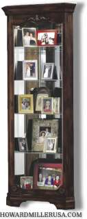 Howard Miller small cherry Corner Display Cabinet, back mirror 680404 