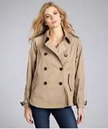 Vince Camuto khaki cotton blend double breasted capelet style 