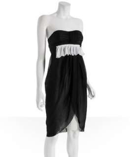 Vera Wang Lavender Label black cotton strapless crossover skirt dress 