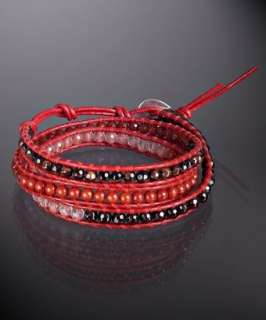 Chan Luu red beaded leather triple wrap bracelet   