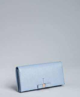 Salvatore Ferragamo sky blue crosshatched leather bow detail wallet 