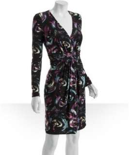 Max & Cleo black jersey swirl printed knot front dress   up to 